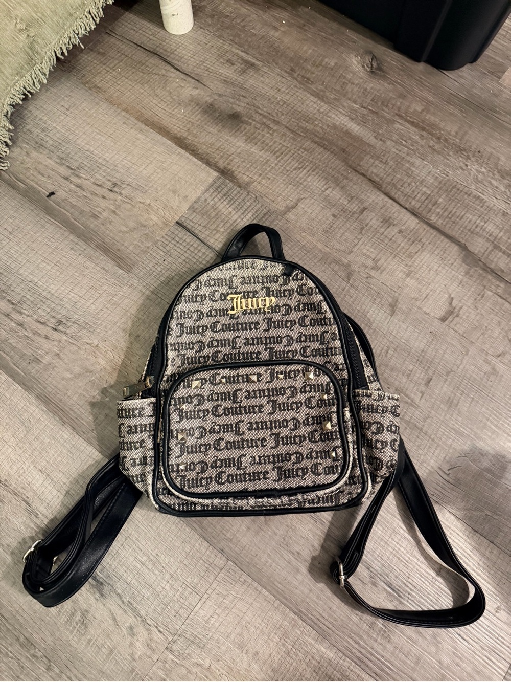 Juicy Couture Mini Backpack Monogram Logo Studded Y2K Black Beige Bag